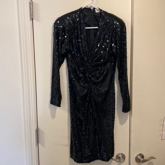 Vintage oleg cassini black dress long sleeves 100 polyester